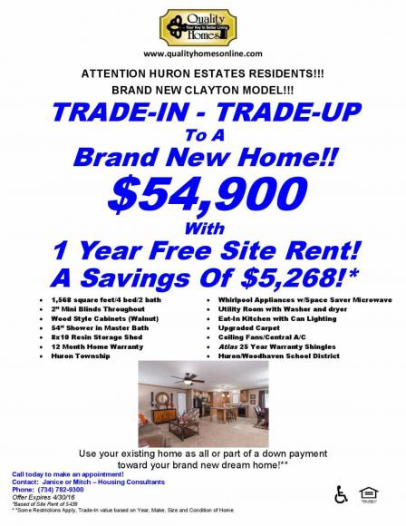 Huron Estates 22018 Cheville or 22057 MarqueeRomulus, MI 48174