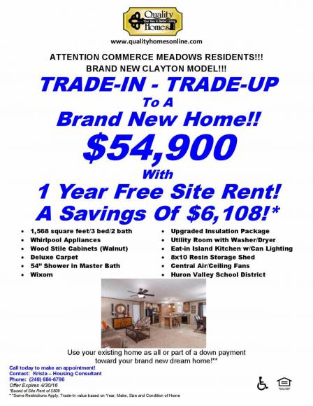 Commerce Meadows 180 Pepperidge, 316 Greenwood, or 359 OsageWixom, MI 48393