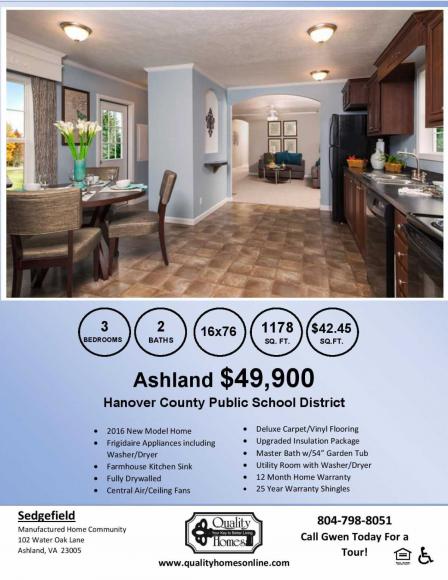 Sedgefield 102 Ten Oak Drive or 122 Winter Oak Ashland, VA 23005